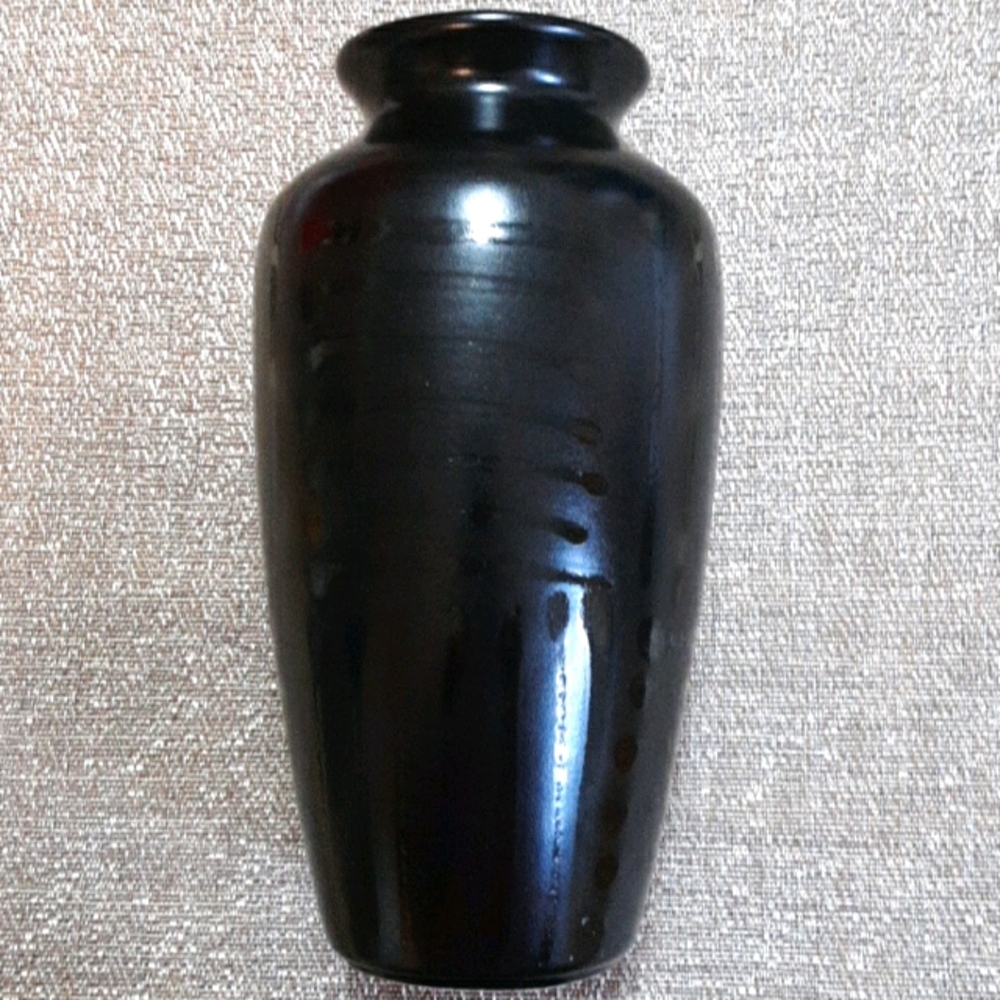Vintage Black Patterned on Black Glazed Vase
